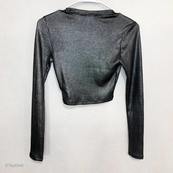 Forever 21 Metallic Silver Gray Long Sleeve Crop S - Picture 8 of 10